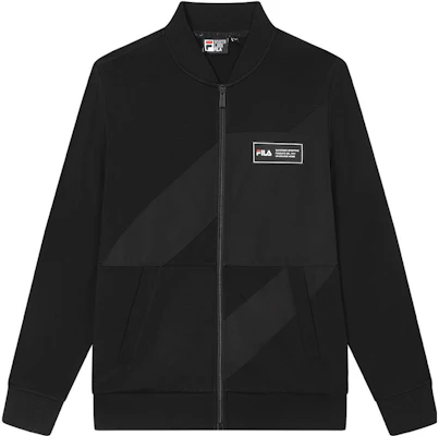 FILA黑色针织夹克带标志补丁休闲款式 F11M338501ABK Order FILA黑色针织夹克带标志补丁休闲款式 F11M338501ABK