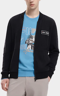 FILA黑色针织夹克带标志补丁休闲款式 F11M338501ABK Shop FILA黑色针织夹克带标志补丁休闲款式 F11M338501ABK