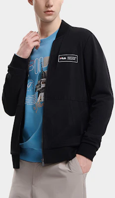 FILA黑色针织夹克带标志补丁休闲款式 F11M338501ABK Details for FILA黑色针织夹克带标志补丁休闲款式 F11M338501ABK