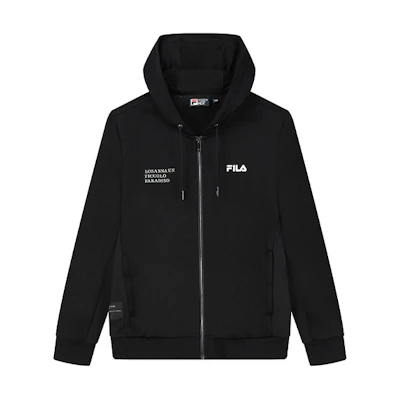 FILA Black Logo Print Knit Breathable Hooded Sports Jacket F11M138552F-BK