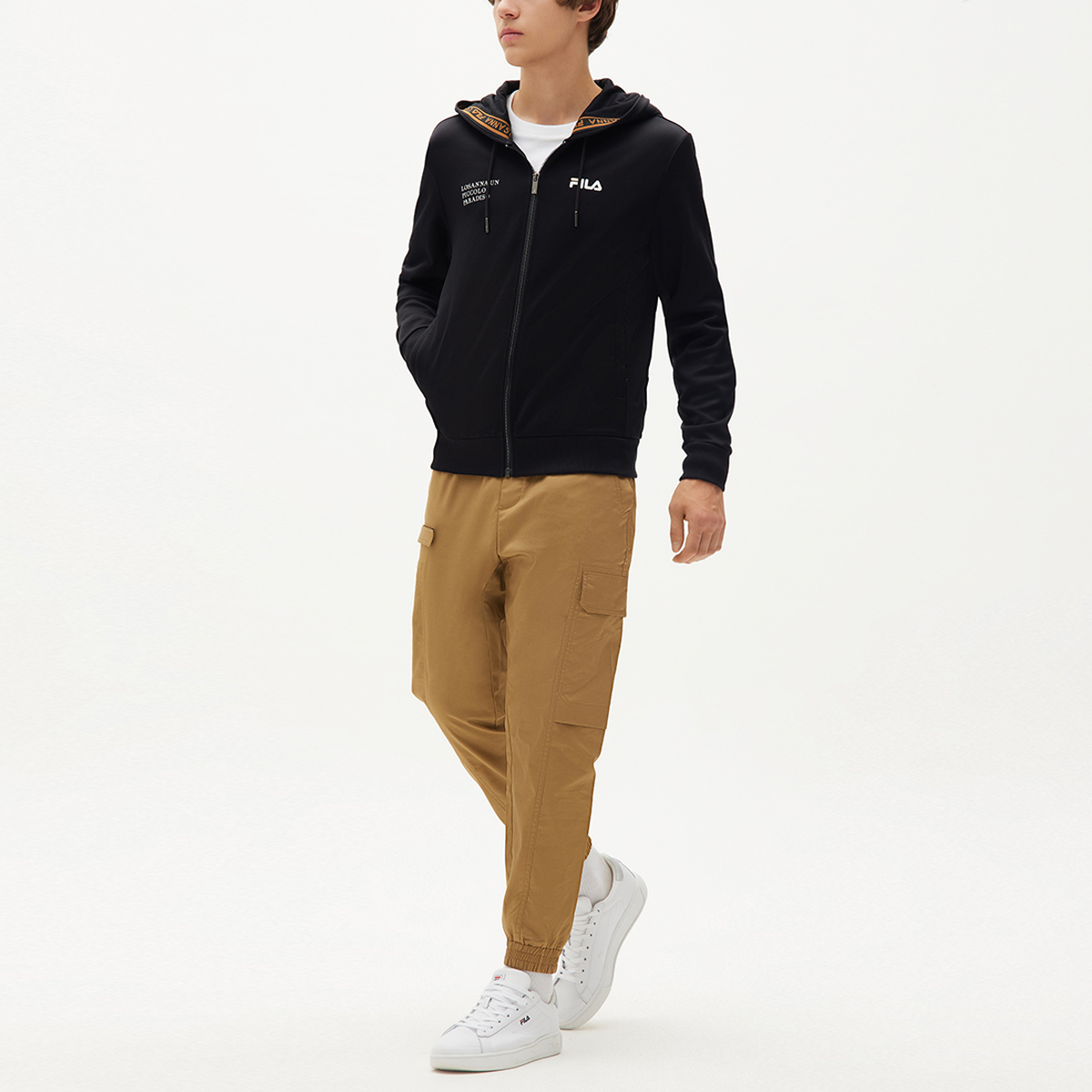 FILA Black Logo Print Knit Breathable Hooded Sports Jacket F11M138552F-BK 圖 5