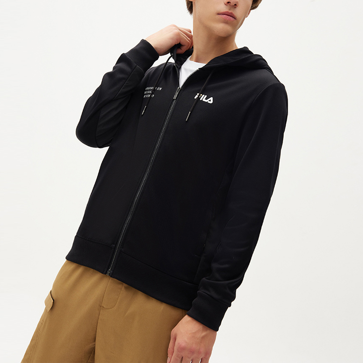 FILA Black Logo Print Knit Breathable Hooded Sports Jacket F11M138552F-BK 圖 6