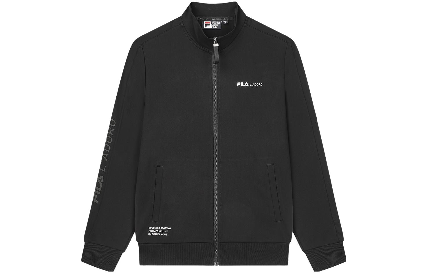 FILA Black Logo Print Knit Casual Jacket F11M338506F-BK