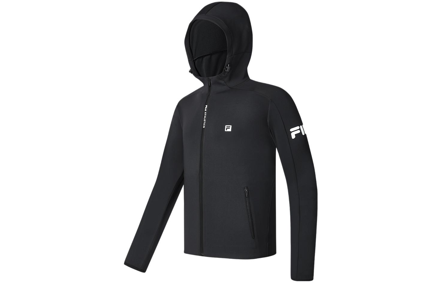 Shop FILA 黑色Logo印花寬鬆版針織健身連帽外套 A51M411504A-BK