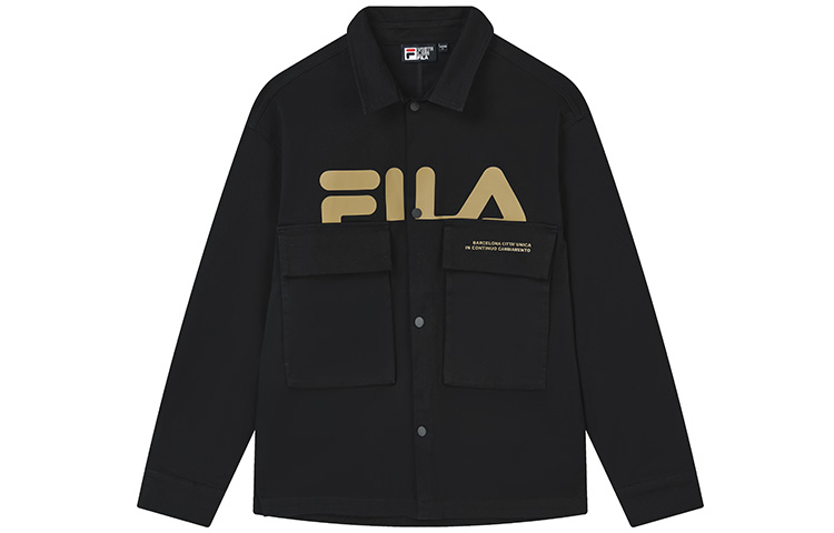FILA Black Logo Printed Single-Breasted Loose Fit Workwear Jacket F11M319706F-BK