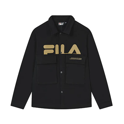 FILA Black Logo Printed Single-Breasted Loose Fit Workwear Jacket F11M319706F-BK