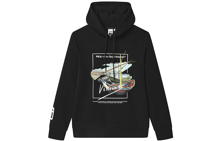 FILA Black Long-Sleeve Hoodie with Logo Print and Drawstring F11M318210FBK