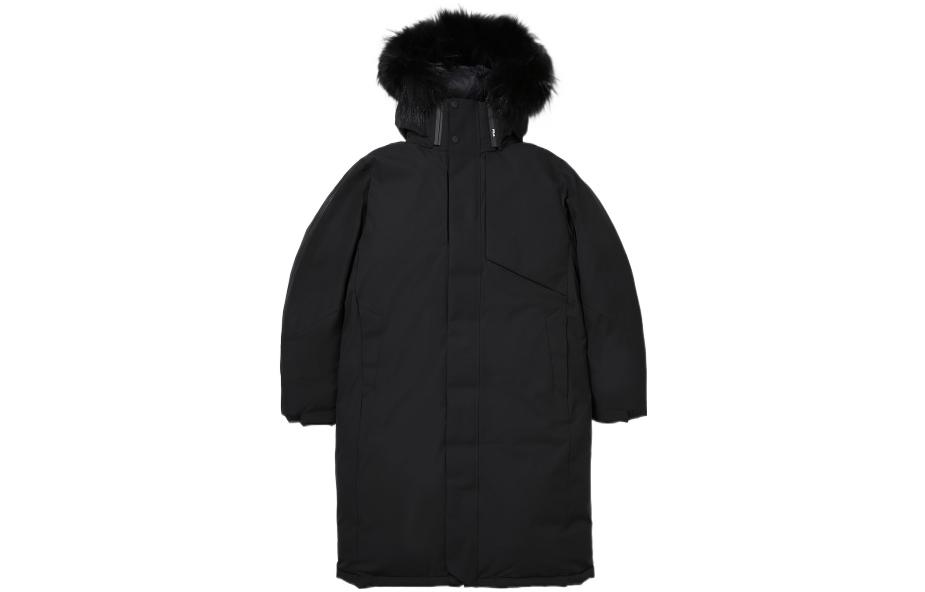 FILA Black Long Down Jacket with Detachable Hood and Minimalist Design. FS2DJE4204M-BLK