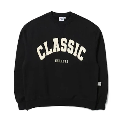 FILA Black Loose Fit Crewneck Sweatshirt with Letter Print FE2POE5105X-BLK