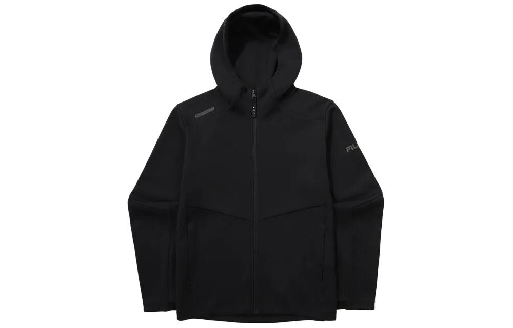 FILA Black Loose Fit Hooded Zip Jacket with Letter Print FS2FTG1202M-BLK