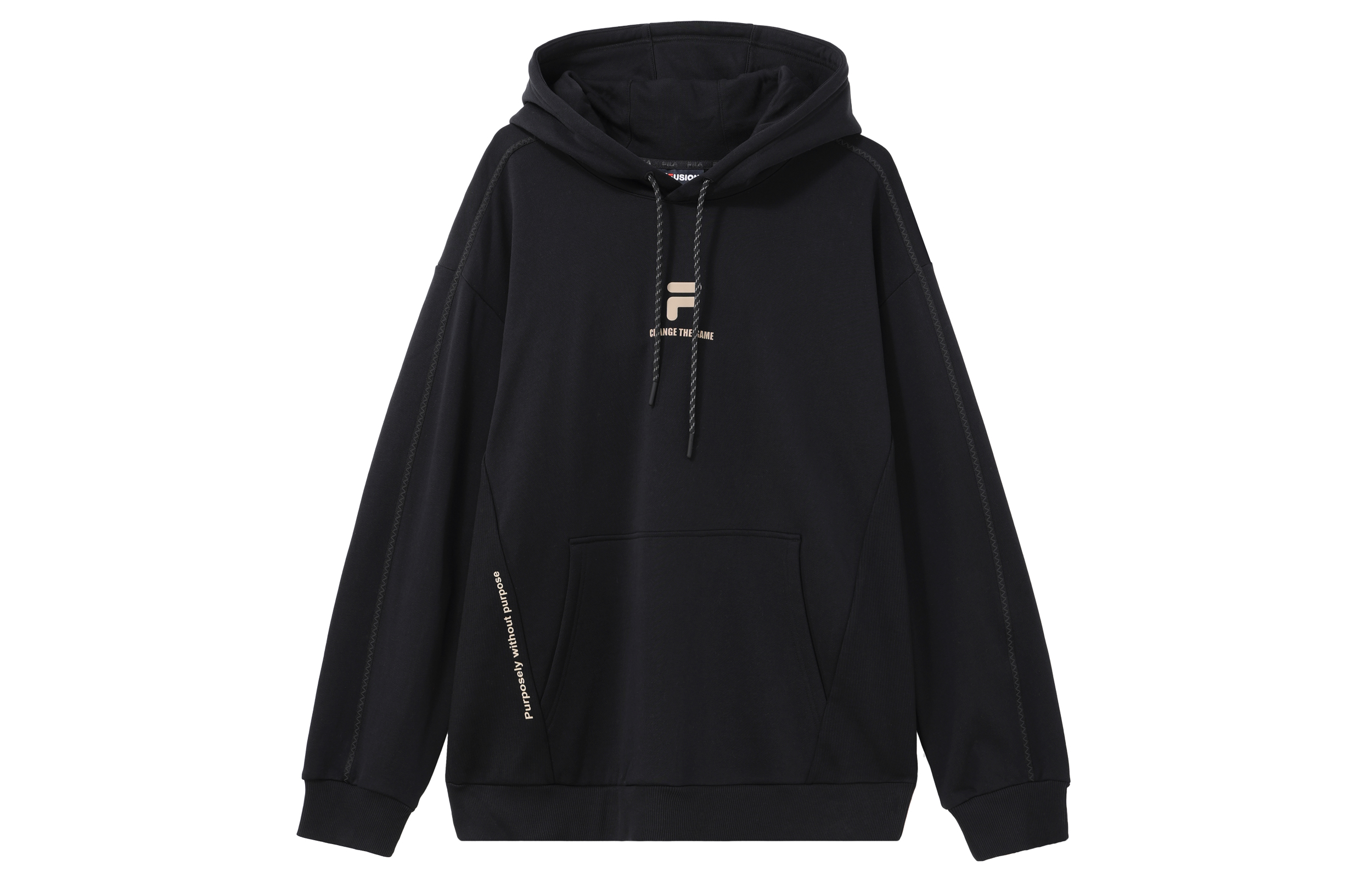 FILA Black Loose Fit Hoodie with Letter Graphic T11M341205FBK