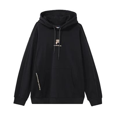 FILA Black Loose Fit Hoodie with Letter Graphic T11M341205FBK