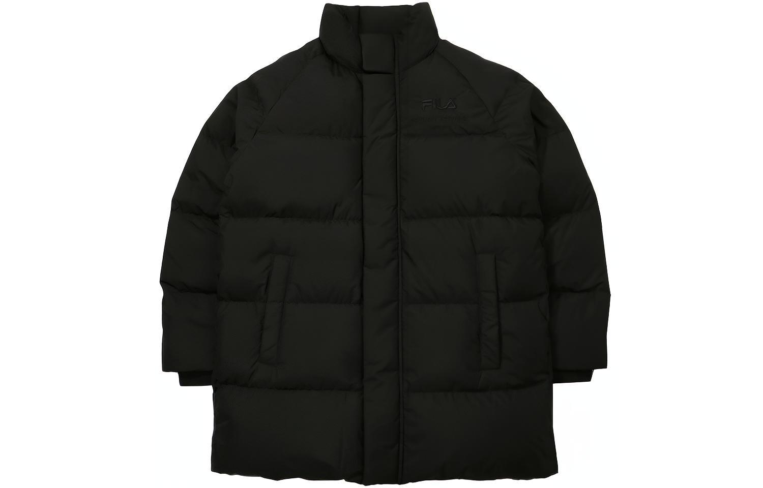 FILA Black Mid-Length Puffer Down Jacket with Stand Collar FS2DJD4102X-BLK