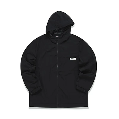 FILA Black Oversized Logo Hooded Sports Jacket F11M149702F-BK