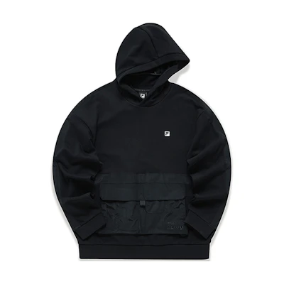FILA Black Oversized Pocket Pullover Hoodie Sportswear A11M141224F-BK