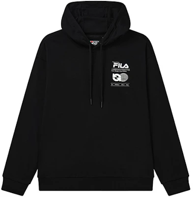 FILA Black Pullover Hoodie with Letter Print F11M239204F-BK Buy FILA Black Pullover Hoodie with Letter Print F11M239204F-BK