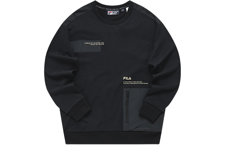 FILA Black Pullover Knit Sweatshirt with Zipper Pocket F11M218207F-BK