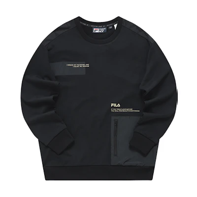 FILA Black Pullover Knit Sweatshirt with Zipper Pocket F11M218207F-BK