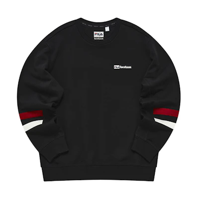 FILA Black Pullover Sweatshirt with Logo and Side Striped Sleeves T11M247208F-BK
