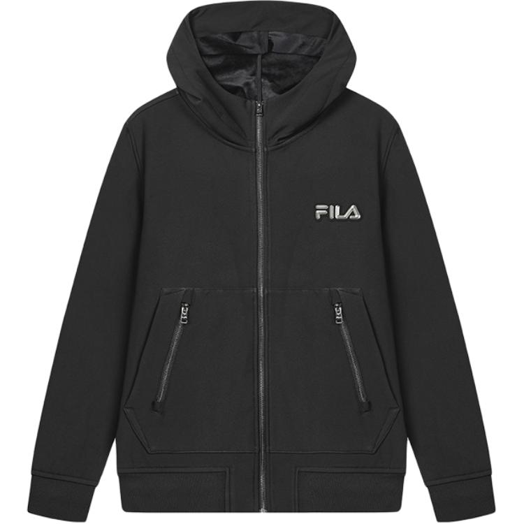 FILA Black Solid Color Comfortable Casual Hooded Zip-Up Jacket F11M349706F-BK