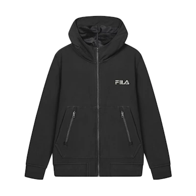 FILA Black Solid Color Comfortable Casual Hooded Zip-Up Jacket F11M349706F-BK