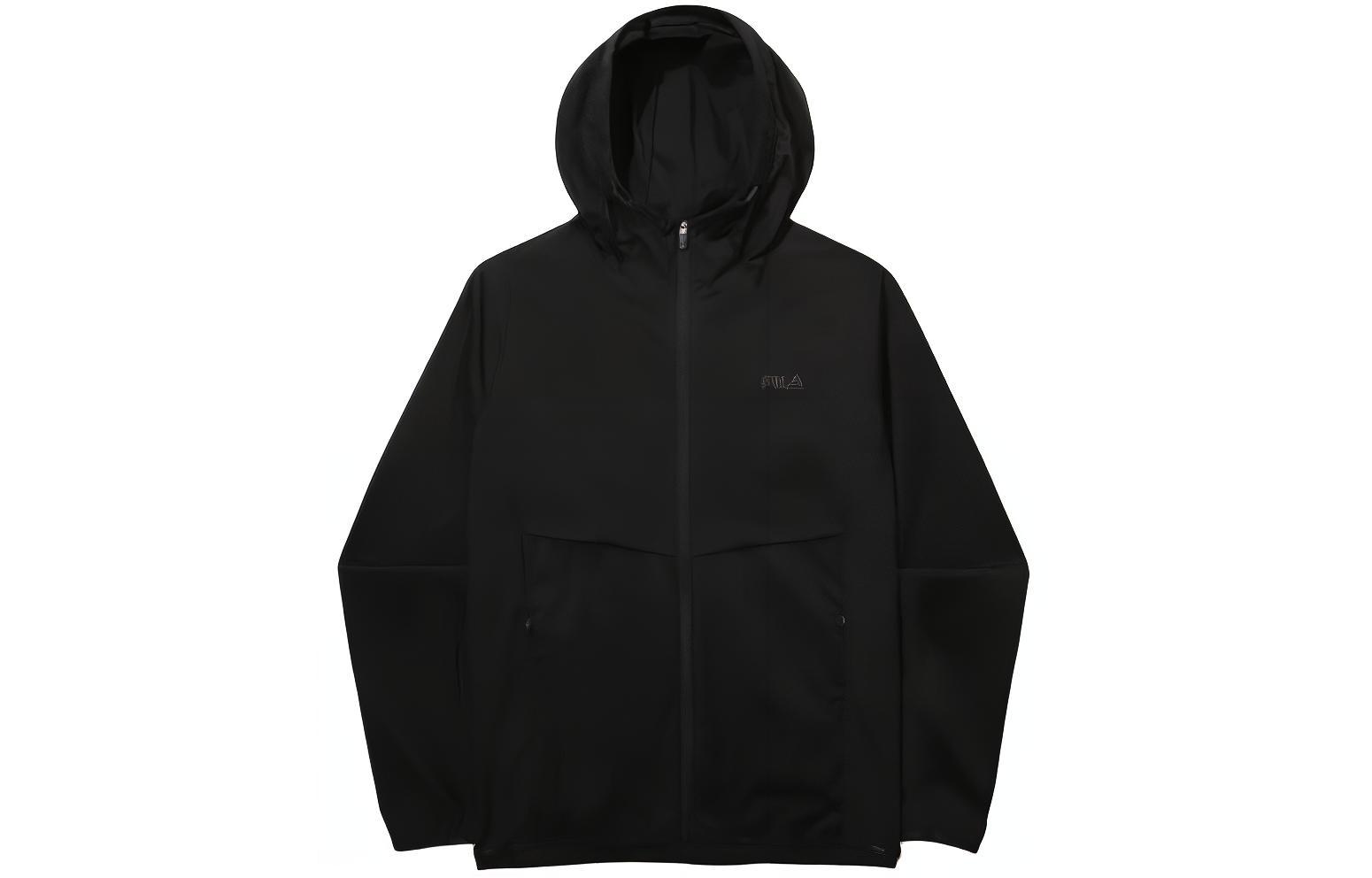 FILA Black Solid Hoodie Zip-Up Jacket with Logo Long Sleeves FS2JKG2202M-BLK