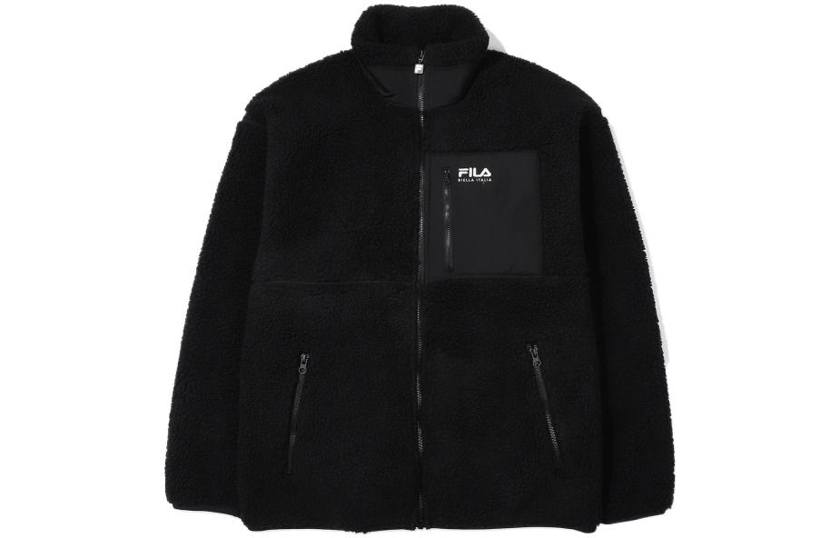 FILA Black Solid Logo Print Fleece Long Sleeve Jacket Unisex FE2JKE6105X-BLK