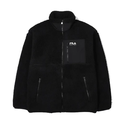 FILA Black Solid Logo Print Fleece Long Sleeve Jacket Unisex FE2JKE6105X-BLK