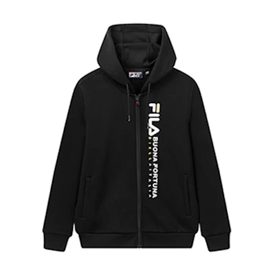 FILA Black Sports Fashion Knit Hooded Jacket F11M018520F-BK