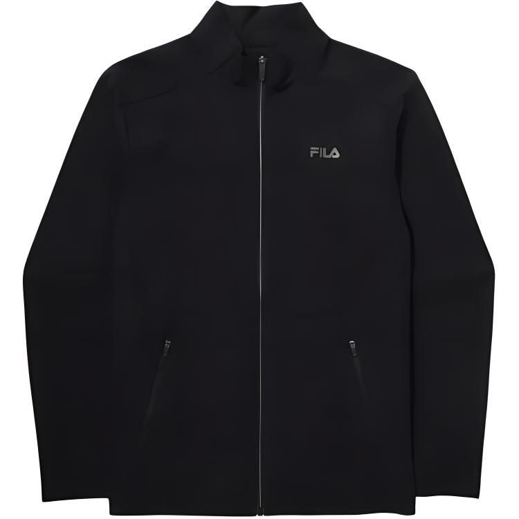 FILA Black Stand Collar Casual Solid Long-Sleeve Jacket 1100FS2FTG2201MBLK