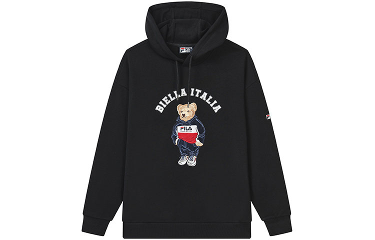 FILA Black Sweatshirt with Cartoon Bear Pocket and Letter Print Design F51M239299F-BK