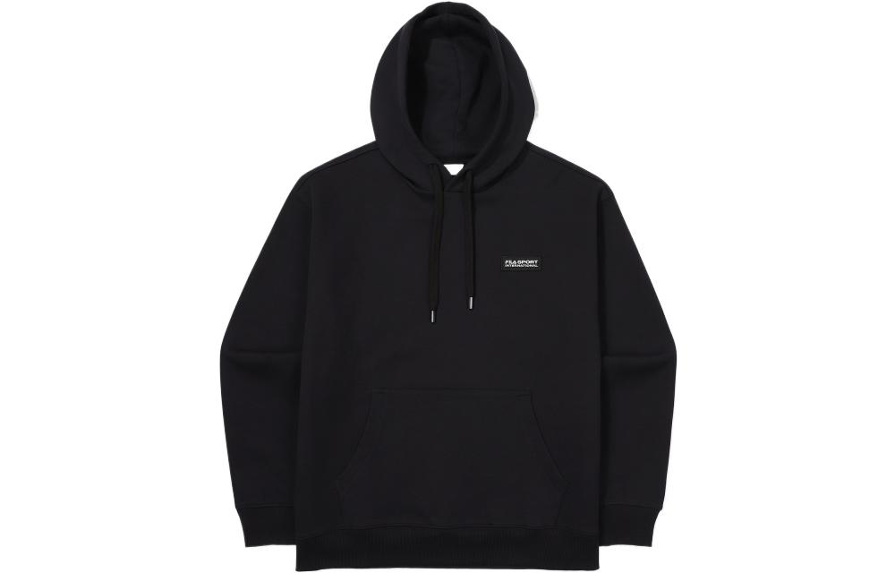 FILA Black Unisex Hoodie with Solid Color and Letter Print Design FS2POF1132X-BLK