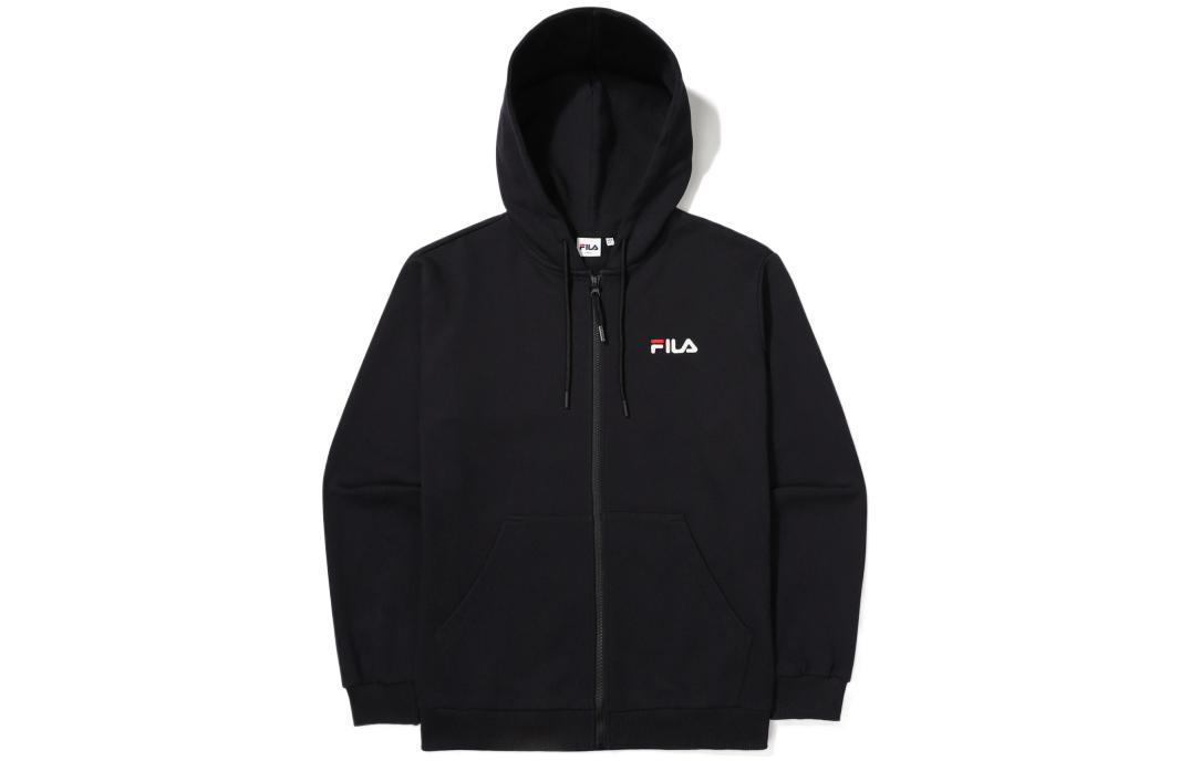 FILA Black Unisex Hoodie Zip-Up Jacket with Solid Logo Print Design FS2FTF1101X-BLK