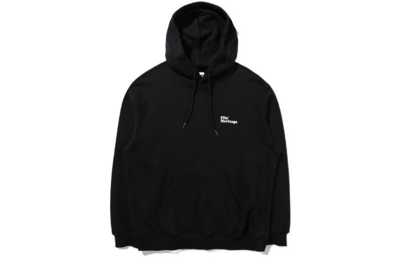 FILA Black Unisex Pullover Hoodie with Solid Color and Letter Print Design FE2POD6101X-BLK