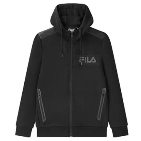 FILA Black Zip Hoodie Jacket with Solid Color and Logo Print F11M048548F-BK