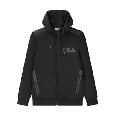 FILA Black Zip Hoodie Jacket with Solid Color and Logo Print F11M048548F-BK