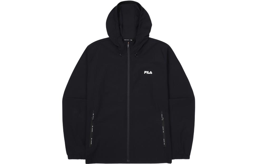 FILA Black Zipper Hooded Jacket with Embroidered Lettering FS2FTF2202M-BLK