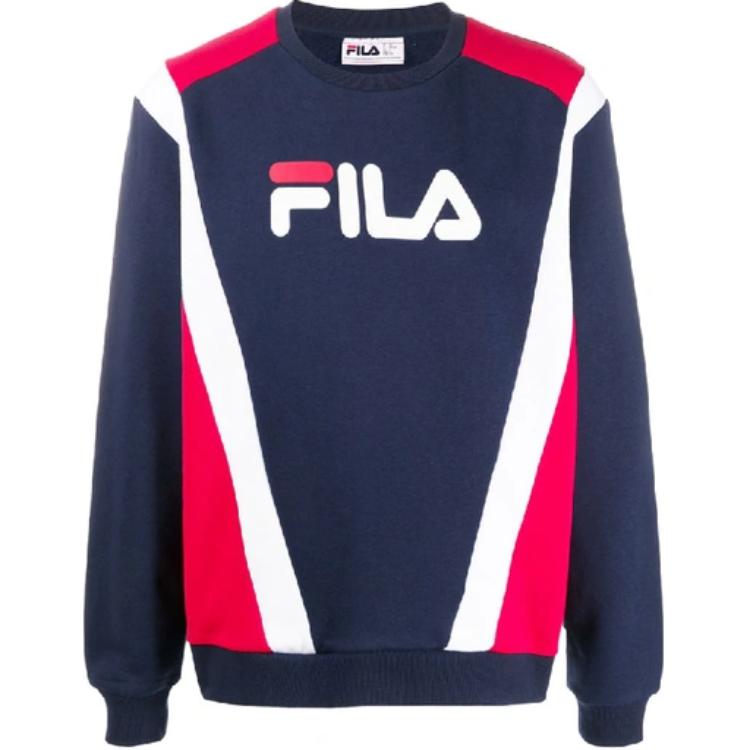 FILA Blue Colorblock Letter Print Crewneck Long Sleeve Sweatshirt LM015948-410