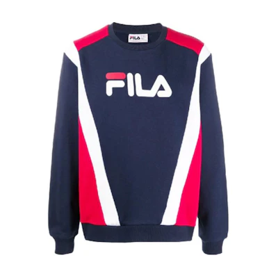 FILA Blue Colorblock Letter Print Crewneck Long Sleeve Sweatshirt LM015948-410
