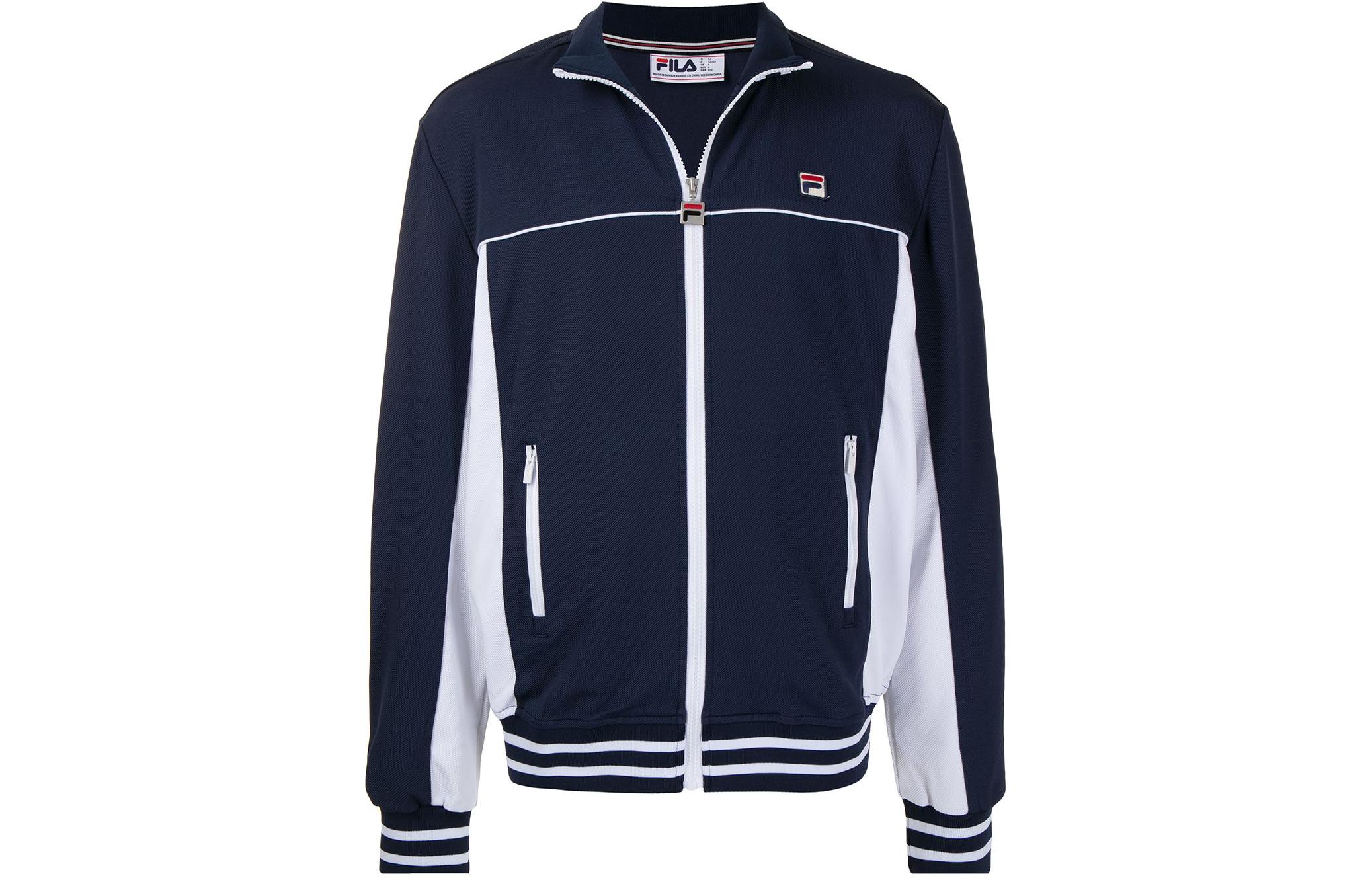 FILA Blue High-Neck Zip Jacket with Printed Logo and Stripes LM118954410-NV