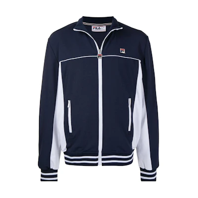 FILA Blue High-Neck Zip Jacket with Printed Logo and Stripes LM118954410-NV
