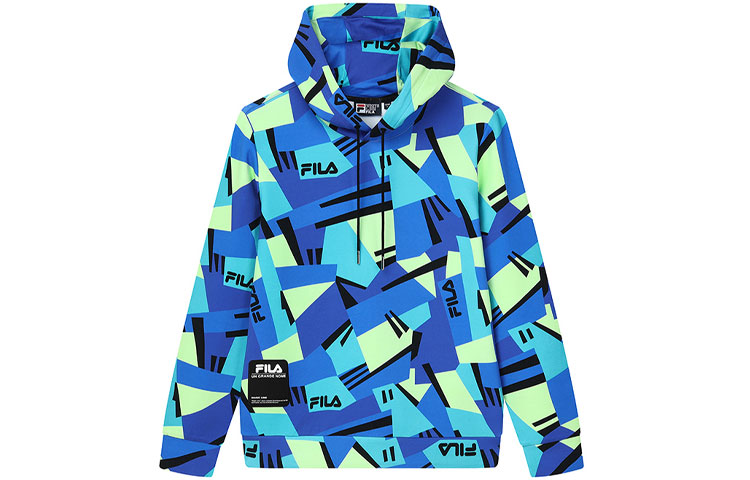 FILA Blue Hoodie with All-Over Print and Drawstring F11M149216F-ZA