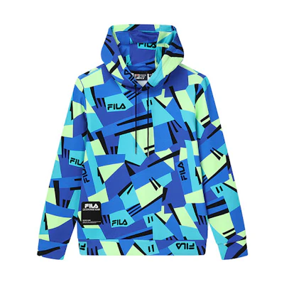 FILA Blue Hoodie with All-Over Print and Drawstring F11M149216F-ZA