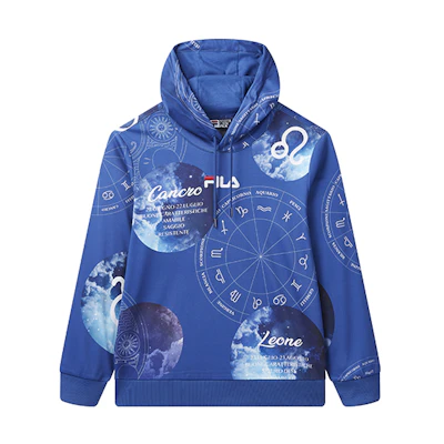 FILA Blue Hoodie with Embroidered Logo and Fun Print Design F11M038213GDB