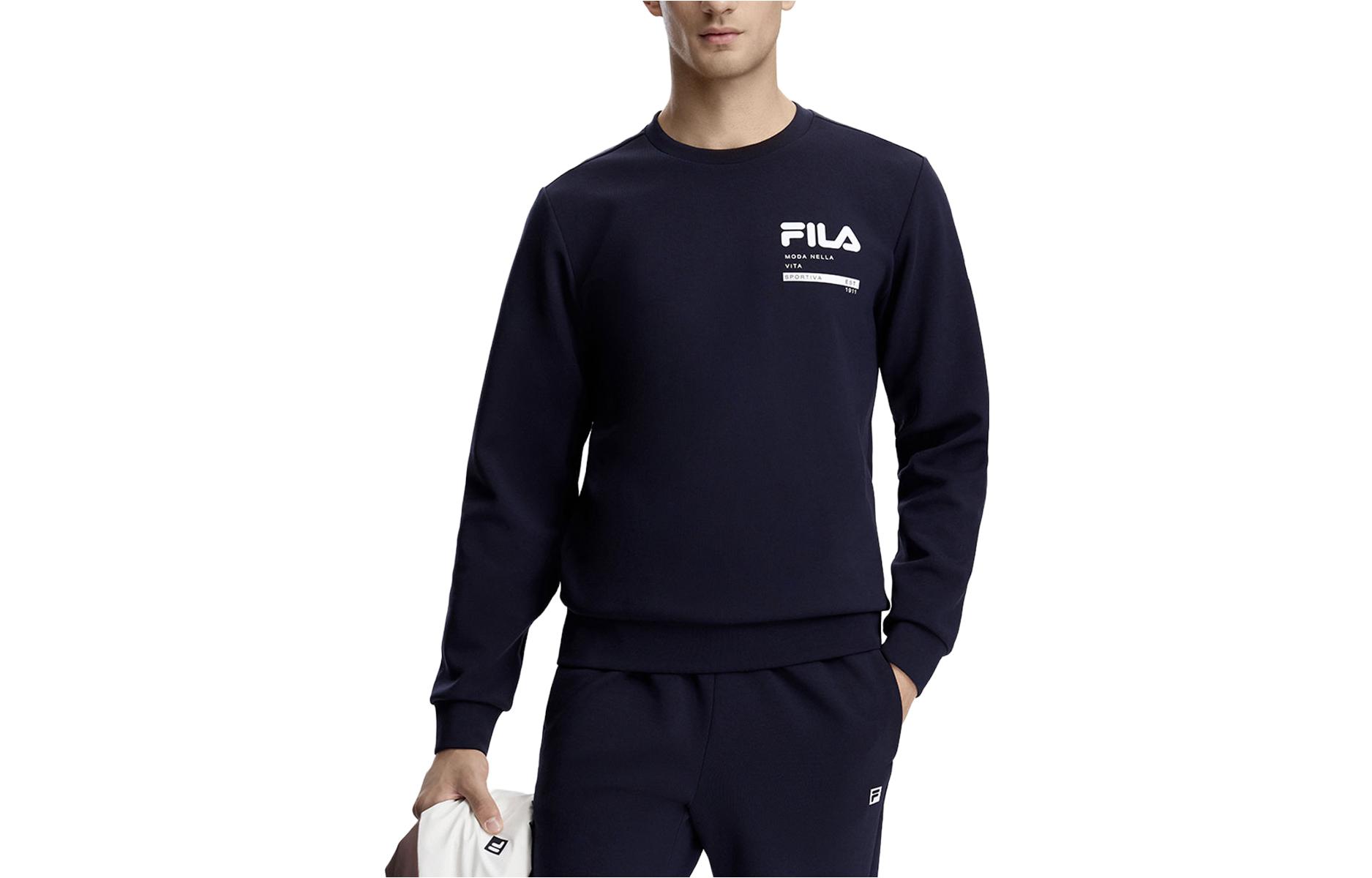 FILA Blue Pullover Crewneck Sweatshirt with Logo Print A11M341204R-NV-REPEAT