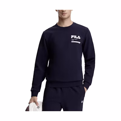 FILA Blue Pullover Crewneck Sweatshirt with Logo Print A11M341204R-NV-REPEAT