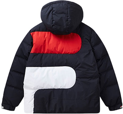 FILA Blue Winter Colorblock Logo Hooded Down Jacket F51M148920FNV Buy FILA Blue Winter Colorblock Logo Hooded Down Jacket F51M148920FNV