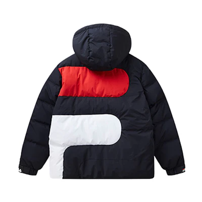 FILA Blue Winter Colorblock Logo Hooded Down Jacket F51M148920FNV