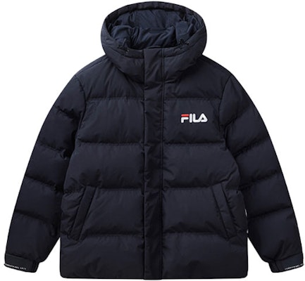 FILA Blue Winter Colorblock Logo Hooded Down Jacket F51M148920FNV Lookbook FILA Blue Winter Colorblock Logo Hooded Down Jacket F51M148920FNV