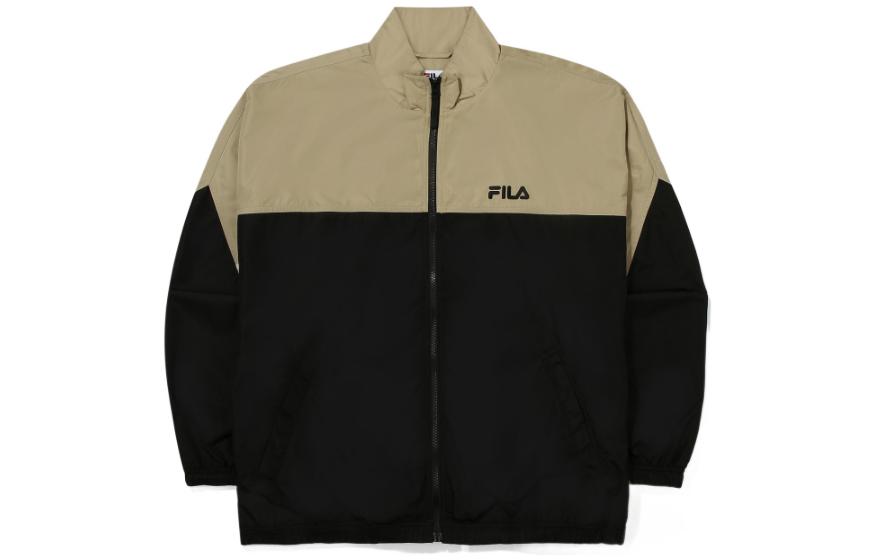 FILA Brown Colorblock Logo Print Stand Collar Sports Jacket FS2JKE3104X-BEG